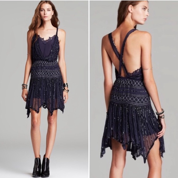 Free People Dresses & Skirts - Free People Ode To Shimmer Dress in Sapphire